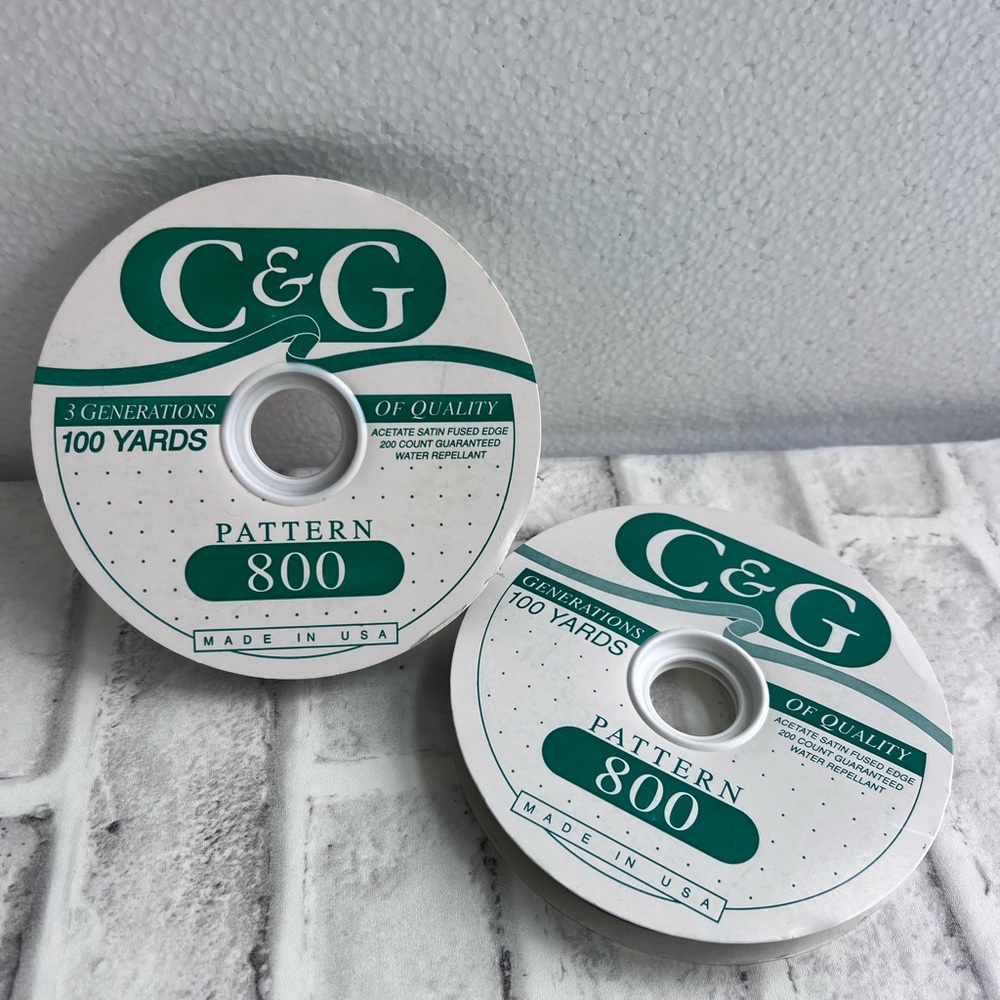 VTG C&G 100 Yard Hunter Green Ribbon Acetate Satin Fused 5/8” USA New 2 Spools